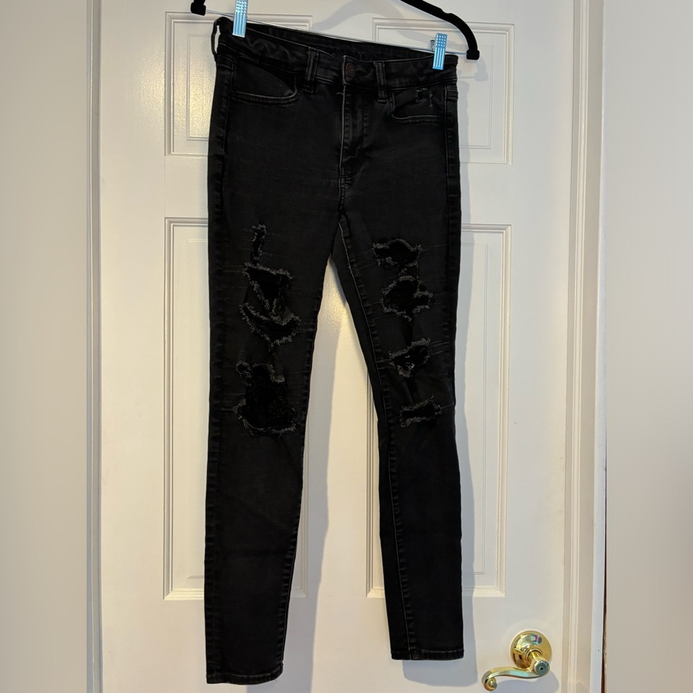 American Eagle Outfitters Black Distressed Jeggings